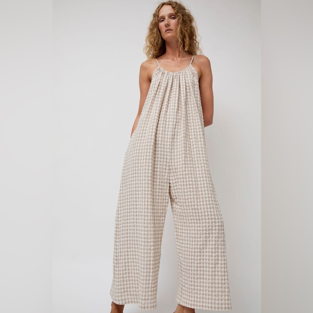 No. 6 Store Eve Jumpsuit in Cement and Cream Summer Check